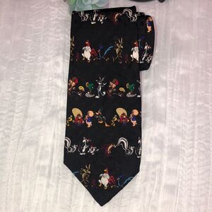 Looney Tunes Silk Black Multicolored Looney Tunes Characters Fun Textured Tie